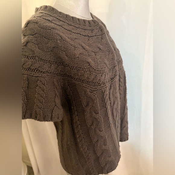 2/$30 ZARA Cable Knit Sweater Cardigan Kaki Brown Short Sleeve Chunky Knit Sz L - Picture 4 of 10